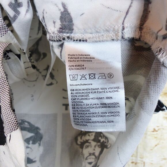 H&M x Outkast Shirt Mens XS Relaxed Ivory Black Graphic Button Camp Hip Hop Rap - Picture 9 of 10